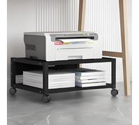 Mobile Printer Stand - 2-Tier Rolling Cart with Lockable Wheels, Heavy-Duty Industrial Printer Shelf for Home Office, Small Space Solution (Black, H9.8/25cm)