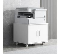 Mobile Printer Stand for Home Office Rolling Under Desk Printer Cabinet with Shelves Compact 60CM Wide Printer Table Modern White Design H45cm/18in for Small Spaces