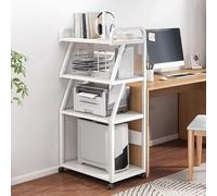 Mobile Printer Stand Multi-Layer Storage Cart with Safety Guard 20mm Steel Frame Kitchen Utility Rack White 55x40x131cm - Perfect for Home & Office Use