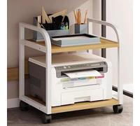 Mobile Printer Stand on Wheels, Multifunctional Heavy Duty Printer Cart with Storage Shelves, 2/3/4 Tier Floor Printer Table for Office Supplies, White & Brown Finish