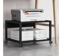 Mobile Printer Stand with Lockable Wheels, 2-Tier Rolling Desk Printer Cart, Heavy Duty Industrial Printer Shelf for Small Spaces, Black (H11.8/30cm)