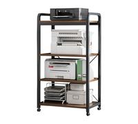 Mobile Printer Stand with Locking Wheels 20mm Thick Steel Frame Guardrail Office Shelf Multi-Purpose Table for Home Office & Kitchen Black (60x30x110cm)