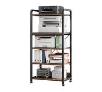 Mobile Printer Stand with Locking Wheels Heavy-Duty 20mm Steel Frame Multi-Purpose Office Shelf with Guardrail for Home & Kitchen (Black 60x30x140cm)