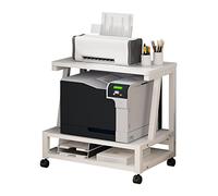 Mobile Printer Stand with Storage - Rolling Utility Cart & File Cabinet for Office - Shelf for Fax Machines Scanners Files & Books - White Printer Table