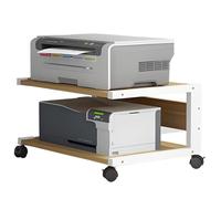 Mobile Printer Stand with Wheels 2Tier Under Desk Printer Table Compact Storage for Printer Fax Scanner Files & Books White & Brown 50x40x30cm