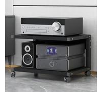 Mobile Printer Stand withSpeaker Shelf2Level Rolling Side Table Wooden Record Player Unit for Home Office & School Furniture (Black 50x40x30cm)