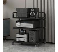 Mobile Rack with 360° Wheels, Open Media Console Stand, Audio Shelf Table for Turntables, Easy to Move Media Cart, Ideal for Living Room & Office