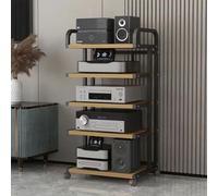 Mobile Rack with 360° Wheels, Open Media Console with Safety Barrier, Audio Stand for Turntables, Easy-Move Side Table for Living Room & Office