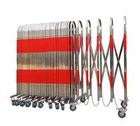 Mobile Retractable Traffic Barrier with Folding Door, Stainless Steel Safety Barrier on Wheels for Industrial, Garage, School & Shopping Center Use
