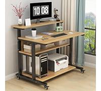 Mobile Rolling Computer Desk with Storage Rack Industrial Small Laptop Workstation on Wheels Compact Study Writing Desk for Home Office (39" L x 23" W)