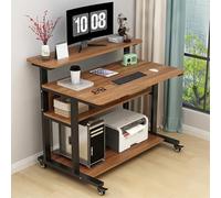 Mobile Rolling Computer Desk with Storage Rack Industrial Small Writing Desk on Wheels Portable Workstation for Home Office Study/Laptop Desk (28" L x 23" W)
