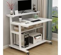 Mobile Rolling Computer Desk with Storage Rack Industrial Style Small Workstation Portable Laptop Desk on Wheels for Home Office & Study 32" x 23" (80x58cm)