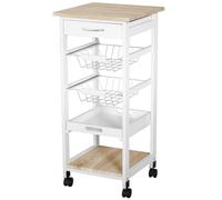 Mobile Rolling Kitchen Island Trolley for Home w/ Metal Baskets Trays Shelves Wheels Compact Stylish Storage White