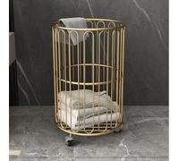 Mobile Rolling Laundry Basket With Wheels, Durable Metal Hamper, Stylish Black Laundry Cart For Laundry Room, Bathroom, And Balcony Storage Gold 12.6 x 18.5 x 21.26 inches