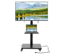 Mobile Rolling TV Stand on Wheels for 32-75" Flat & Curved TVs Height Adjustable with Power Outlet & Shelf Supports 110 lbs - Portable TV Cart for Home & Office