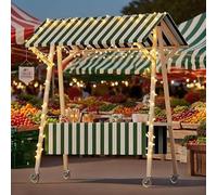 Mobile Rolling Vending Cart with Striped Canopy Foldable Concession Stand for Snacks Drinks & Hot DogsIdeal for Festivals Beaches & Outdoor Events (Green 120cm/47.2in)