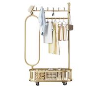 Mobile Rotary Full Length Mirror Coat Rack, Modern Standing Full Body Mirror with Storage Shelf and Clothes Hanger for Bedroom and Cloakroom