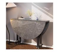 Mobile Round Drop-Leaf Kitchen Table 140cm Extendable Dining Table on Wheels Folding Dining Table for Home & Party Space-Saving Gray Design