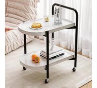 Mobile Service Cart with Wheels 2-Tier Wooden nizer Shelves Versatile Rolling Storage for Home Beauty Salon Living Room Coffee Table (Color: White)