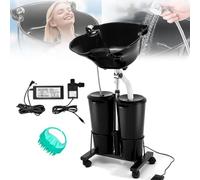 Mobile Shampoo Bowl for Home, Basin Salon Sink with Electric Pump, Portable Hair Washing Station with 2 Buckets, Height Adjustable for Barber/Elderly/Pregnant Women