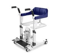 Mobile Shower Chair Hydraulic Patient Lift Transfer Chair with Wheels and 360° Split Seat, Chair to Bed Transfer Wheelchair(Navy Blue)