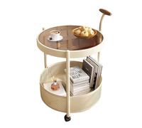 Mobile Side Table Bedside Table End Table with Glass Top,2-Tier Rolling Cart Storage and Safe Rounded Corners for Living Room Bedroom Office Bar A,42 * 42 * 50cm