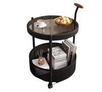 Mobile Side Table Bedside Table End Table with Glass Top,2-Tier Rolling Cart Storage and Safe Rounded Corners for Living Room Bedroom Office Bar B,42 * 42 * 50cm