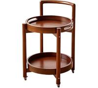 Mobile side table with 2 levels, lockable casters and removable tray, rolling sofa TV tray storage stand for living room, bedroom and small spaces (color: brown) | Lockable casters