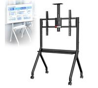 Mobile Smart Board Stand for Interactive Whiteboard, Adjustable Height TV Stand on Lockable Wheels, Perfect for Modern Offices & Classrooms - White