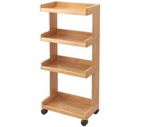 Mobile Solid Wood Rolling Library Book Cart, 4-Tier Bookshelf on Wheels, Versatile Office Storage Rack, Under Desk Bookcase for Home & Office, Wooden Side Cabinet