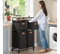 Mobile Sorting Laundry Station Hampers with Wheels Removable Bags VASAGLE Black One Size