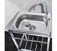 Mobile Stainless Steel Sink Multifunctional Free Standing Washbasin with Tap for Indoor/Outdoor Use Ideal for Kitchens Garages Gardens Grills (53x38x83cm)