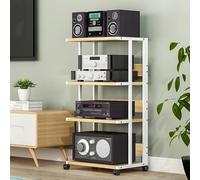 Mobile Stereo Rack - Multimedia Audio Support Stand TV Gaming Tower Rack Corner Entertainment Center Adjustable Shelves for Audio Equipment Stylish AV Storage Solution.