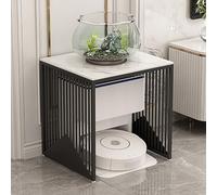 Mobile Storage Rack for Robot Vacuum Stand with Rock Plate Compact Table for Living Room & Bathroom Stylish Black & White 40cm