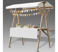 Mobile Street Food Vendor Cart on Wheels, Portable Display Stand Table for Farmers Market and Ice Cream Stalls