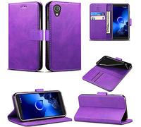 Mobile Stuff Alcatel 1 (5033X) Case, Leather Case Flip Folio Book Case Wallet Cover with Magnetic Closure & Kick Stand For Alcatel 1 (Purple)