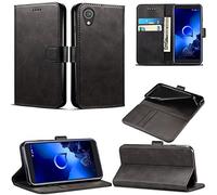 Mobile Stuff Alcatel 1 (5033X) Case, Leather Case Flip Folio Book Case Wallet Cover with Magnetic Closure & Kick Stand For Alcatel 1 (Black)