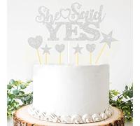 Mobile Stuff Glitter She Said Yes Cake Topper, Bridal Shower / Engagement / Proposal Cake Decoration - Bride To Be - Bachelorette Party Decoration, Wedding / Bride Shower Party Supplies (Silver)