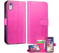Mobile Stuff iPhone XR Leather Wallet Case - Folio Flip Book Cover with Magnetic Clasp Closure - Adjustable Viewing Stand (iPhone XR, Pink)