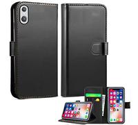 Mobile Stuff iPhone XS Leather Wallet Case - Folio Flip Book Cover with Magnetic Closure - Adjustable Viewing Stand (iPhone XS, Black)