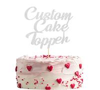 Mobile Stuff Personalised Glitter Cake Topper Happy Birthday Decorations Glitter Card Any Text Customised Wedding Party Multicolour 1st 13th 16th 18th 21st 30th 40th 50th 60th 70th (Silver)