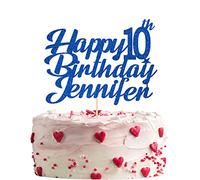 Mobile Stuff Personalised Happy Birthday Glitter Cake Topper Customised with Any Name & Any Age Party Cake Decoration for 1st 10th 16th 18th 20th 21st 30th 40th 50th 60th 70th 80th (Blue)