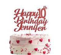 Mobile Stuff Personalised Happy Birthday Glitter Cake Topper Customised with Any Name & Any Age Party Cake Decoration for 1st 10th 16th 18th 20th 21st 30th 40th 50th 60th 70th 80th (Red)