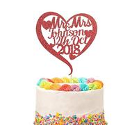 Mobile Stuff Personalised Wedding Cake Topper Anniversary Cake Decoration MR & MRS Design - Personalise with ANY SURNAME - Food Safe Non-shed Glitter Card Hand Finished in UK (Red)