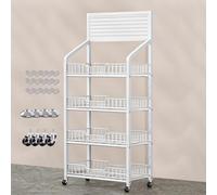 Mobile Supermarket Snack Storage Shelf, Metal Fruit Vegetable Rack Stand Kitch, Snack Stand for Retail Store/party/kitchen/bedroom, Rolling Carts with Wheels, Tea Party, White-4 layer 140x28x60cm
