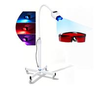 Mobile Teeth Whitening Machine with 3-Color LED Light, Rolling Stand, Silicone Mouthpiece & Red Goggles, 8 Bulbs Dual Intensity 6000/3000mW, 360° Adjustable Gooseneck Telescopic Stand Clinic/Home Use