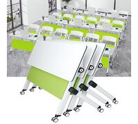 Mobile Training Table with Lockable Silent Wheels Modern Rectangle Conference Table for Office & Seminar Large White Meeting Table for Collaborative Spaces.