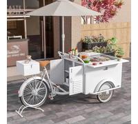 Mobile Tricycle Beverage Display Case with UmbrellaPortable Ice Cream & Snack Vending CartFood Showcase for Street Markets & PlaygroundsIncludes Storage Cabinet