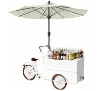 Mobile Tricycle Vending Wagon with Umbrella, Front Loading Pedal Assist Food Bike, Large Storage Box for Farmers Market and Events
