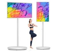 Mobile TV, 21.5/24/27/32 Inch Universal Smart Portable TV on Wheels 1080p Rotatable Rolling Tablet TV 4+64/8+128GB Storage-Wireless Projection Live Broadcasting for Home/Office 27in4G+64G